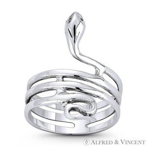 Snake Spirit Animal Serpentine Charm Boho Ring in .925 Sterling Silver - Size 8